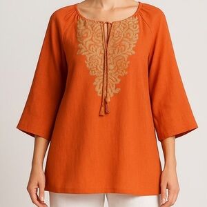 Chico’s Linen Boho Peasant Tunic Blouse 16/18